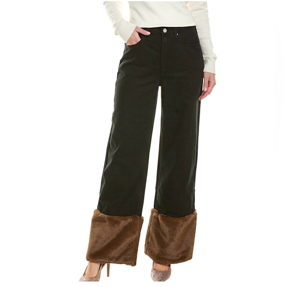 NWT WEWOREWHAT FAUX FUR STRAIGHT LEG JEAN,
BLACK DENIM & FAUX FUR JEANS, SIZE 24